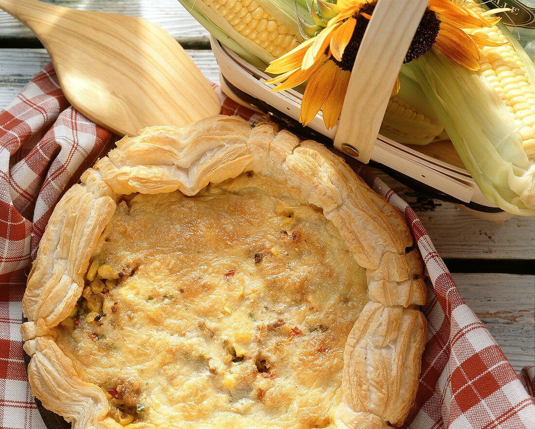 American sweetcorn quiche with mince