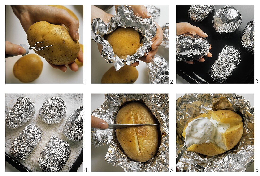 Preparing baked potatoes in foil