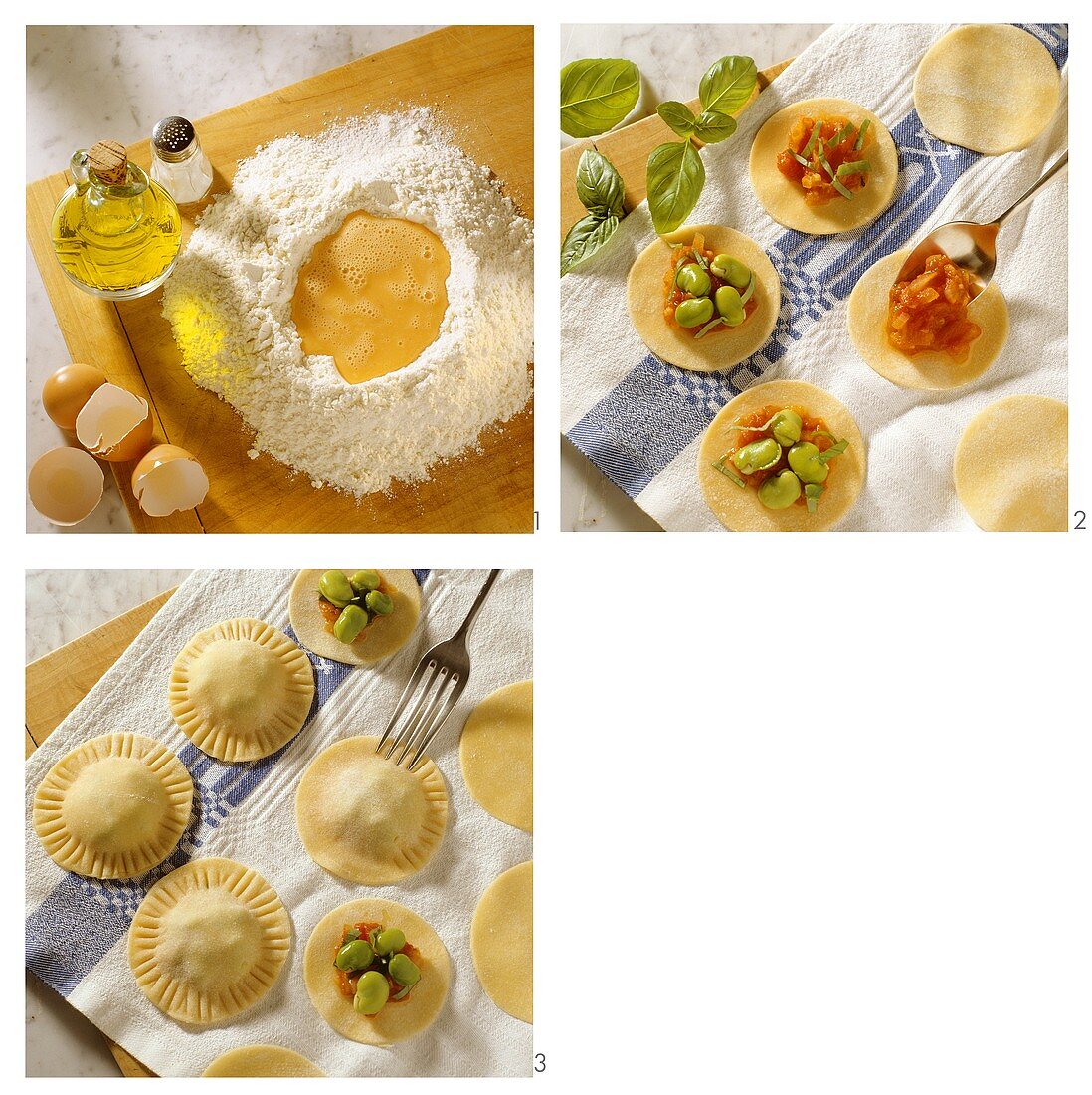 Making ravioli with bean and tomato filling