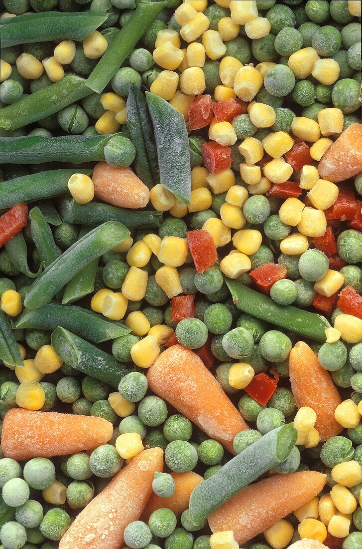 Frozen peas, carrots, sweetcorn, green beans, peppers,