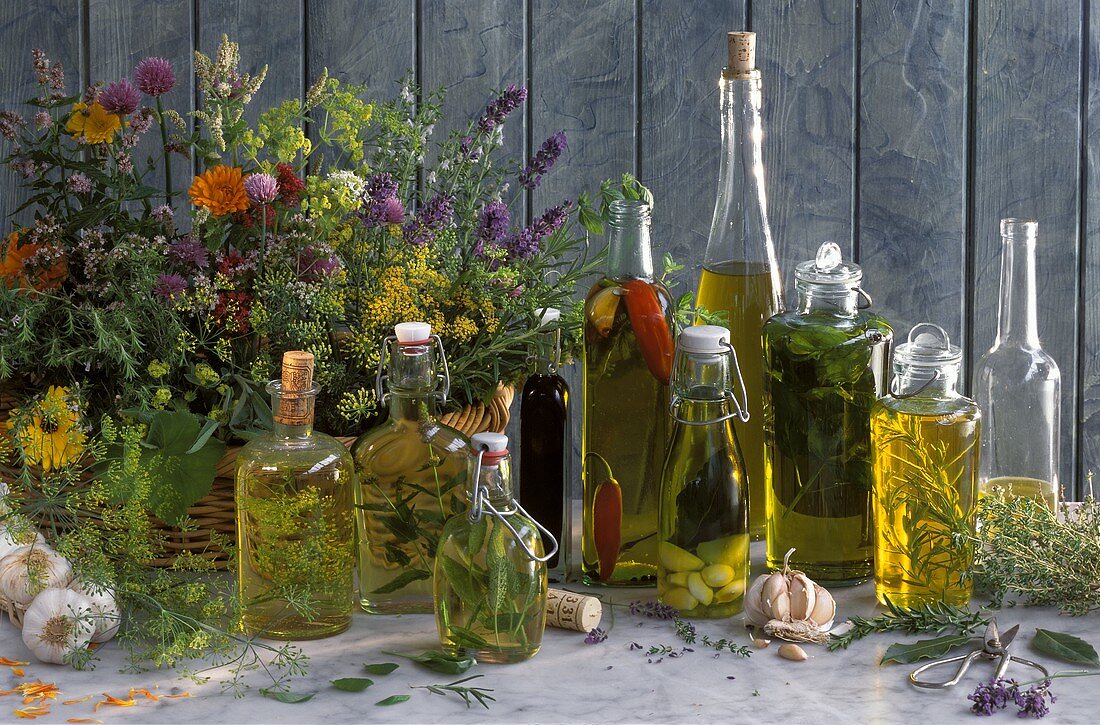 Several Bottles of Flavored Oil