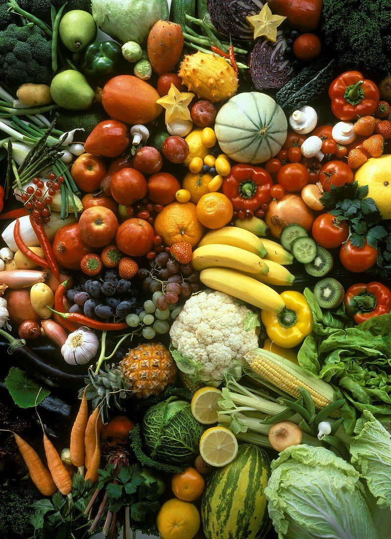 Many Fresh Fruit and Vegetables; Still Life