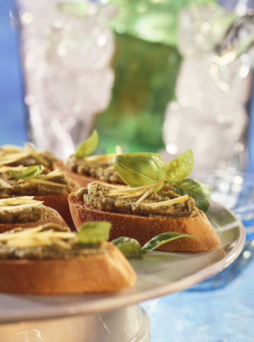 Pesto Spread on Bread Appetizers