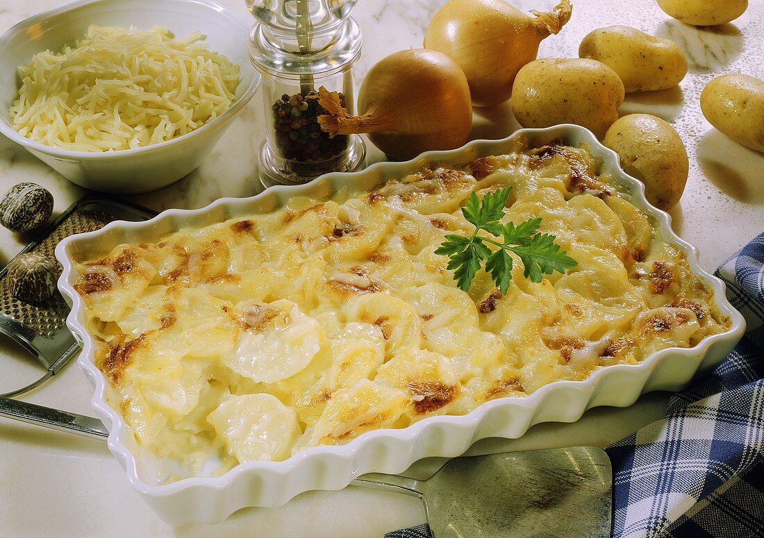 Potato bake with onions and cheese