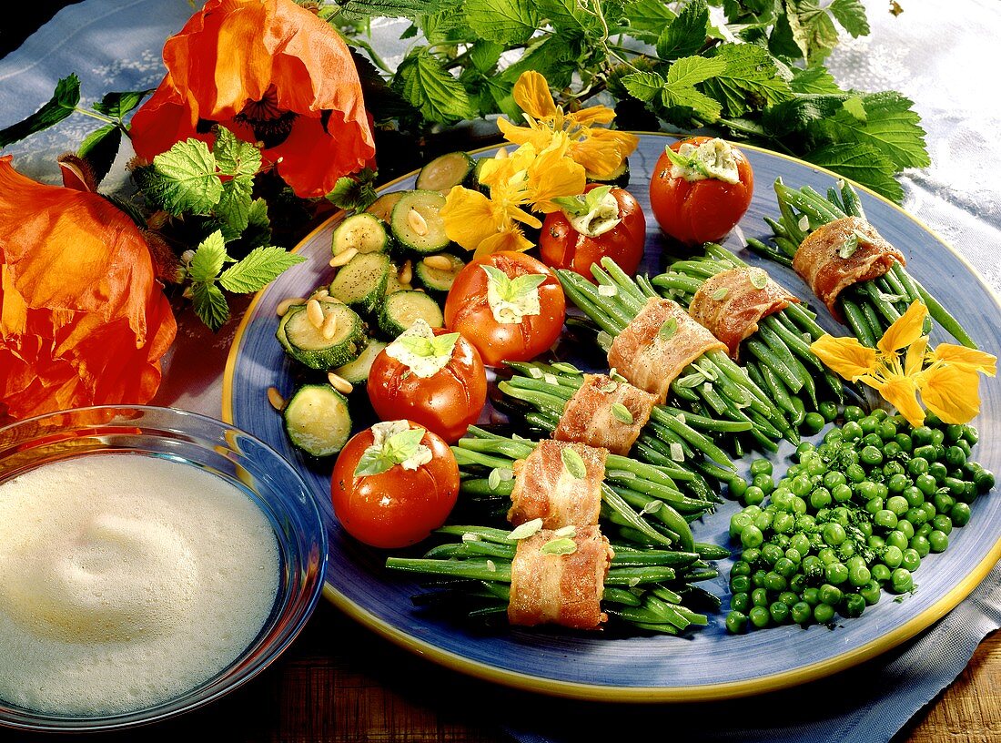 Summer vegetable platter with beans, tomatoes & champagne sauce