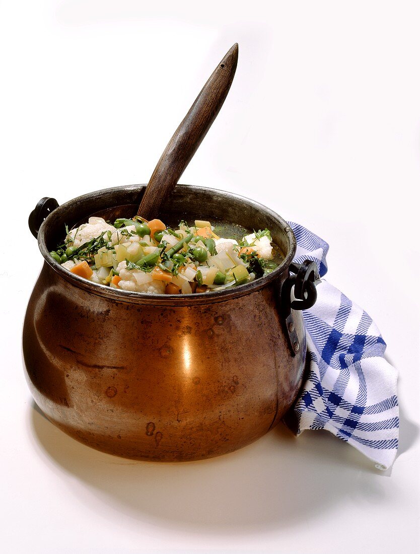 Witch's stew - vegetable stew in small copper cauldron