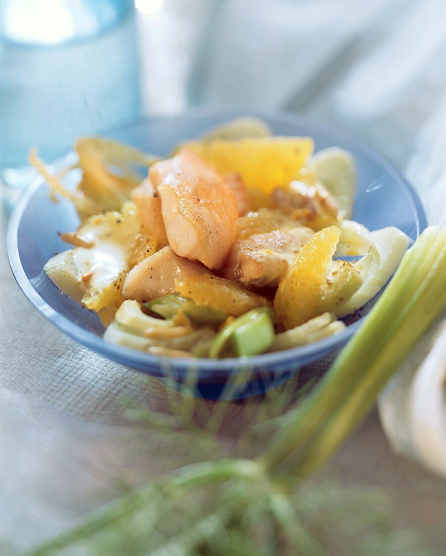 Pan-cooked fish & orange dish with fennel & pine nuts