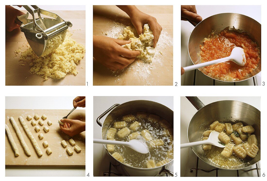 Making gnocchi (potato dumplings), Piedmont, Italy