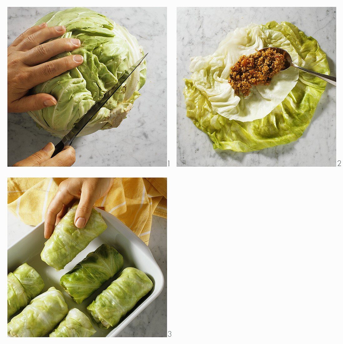 Making cabbage roulades with vegetarian filling