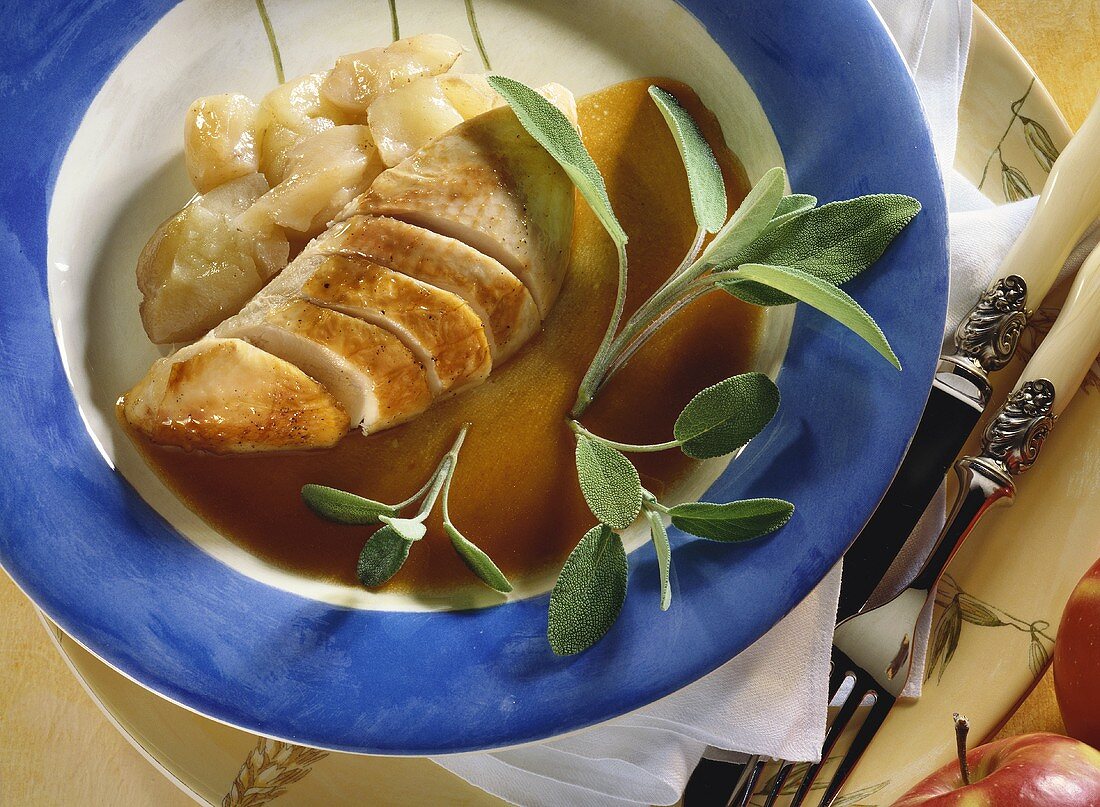 Turkey cooked in Römertopf with apples and sage