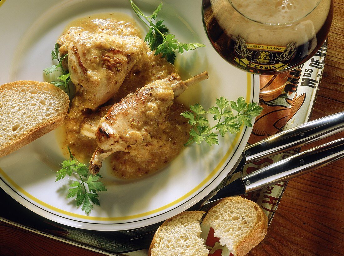 Flemish rabbit in beer with white bread & parsley