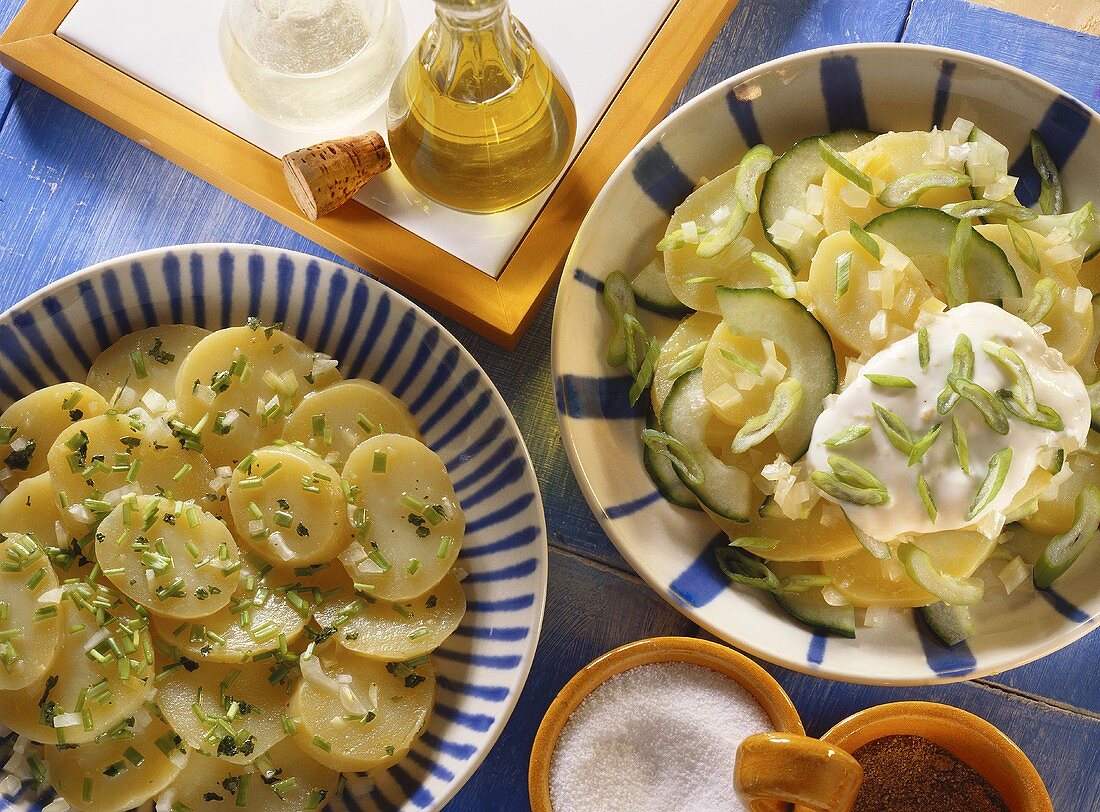 Potato and cucumber salad and classic potato salad