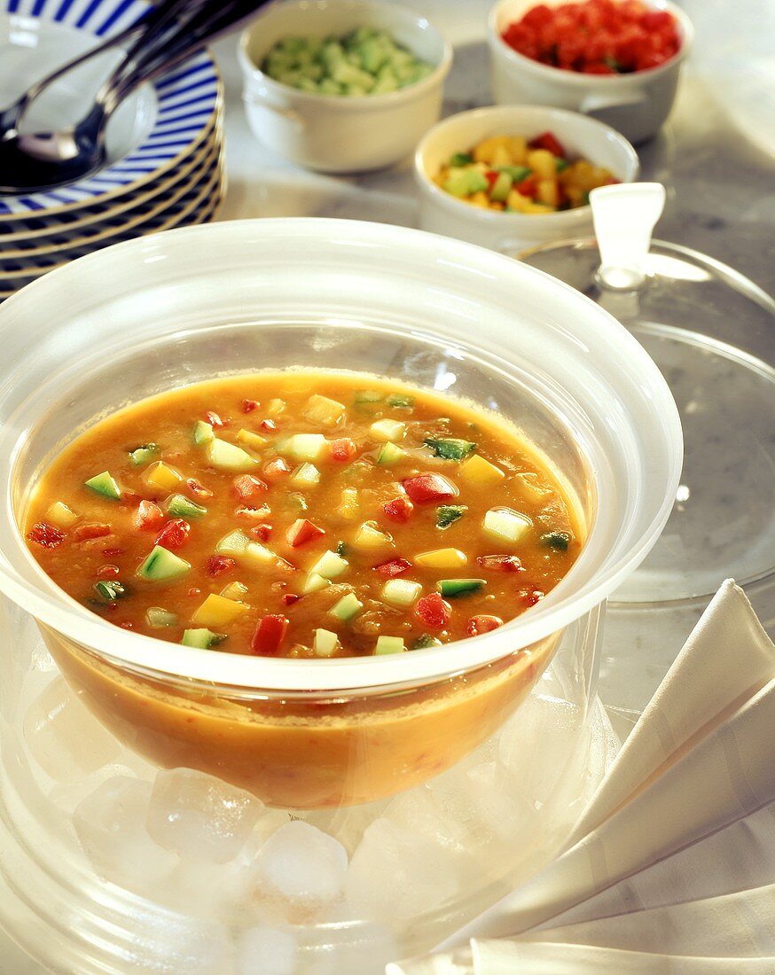 Cold vegetable soup with peppers, cucumber and tomatoes