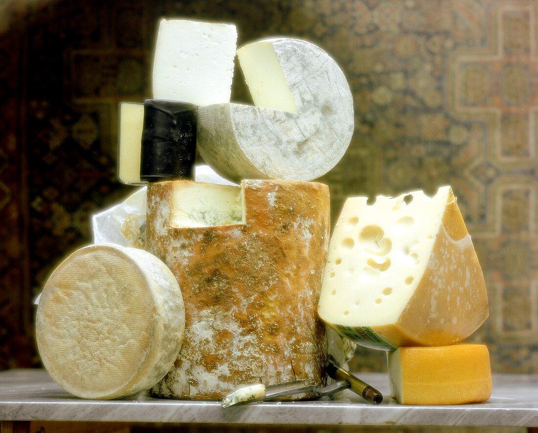 Assorted Types of Cheese, Stacked