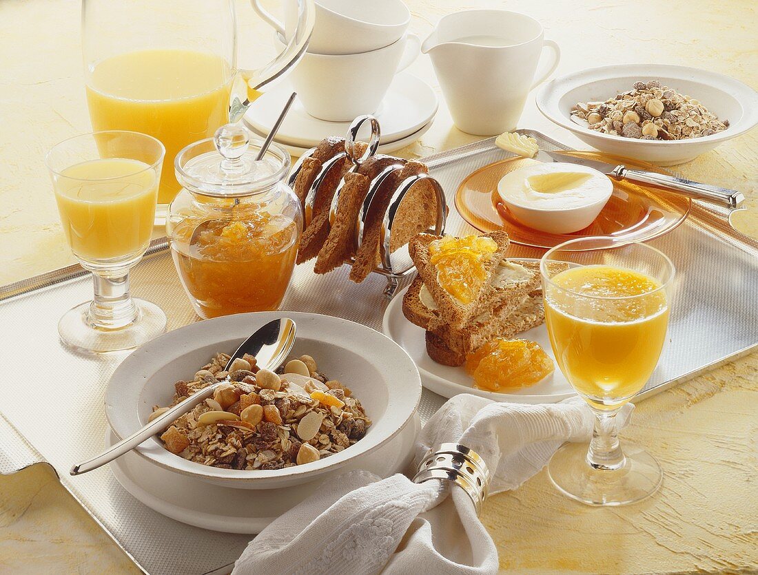 Breakfast with Muesli, Toast and Orange Juice