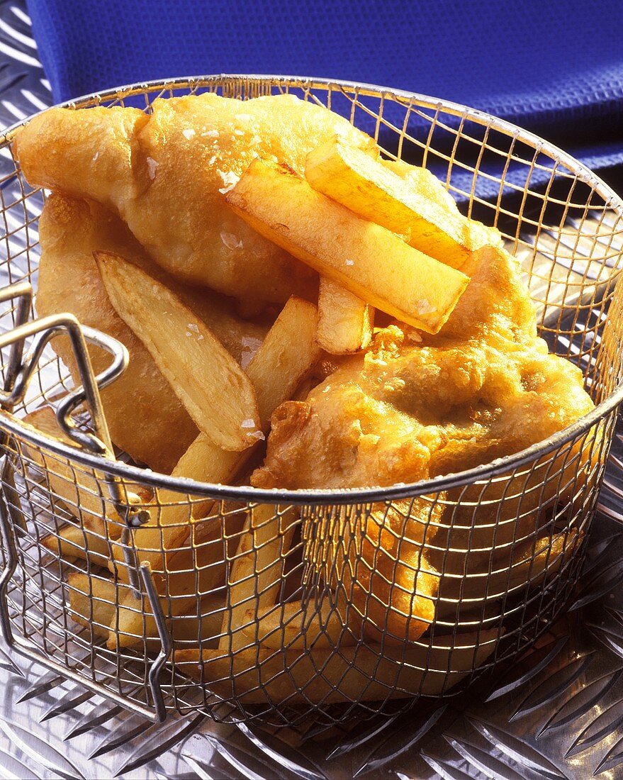 Fish and Chips in Frying Basket