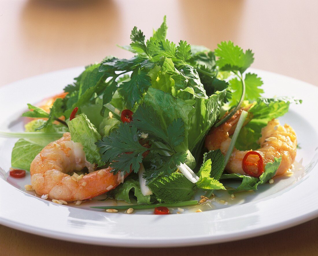 Shrimp Salad with Green s and Red Chilis