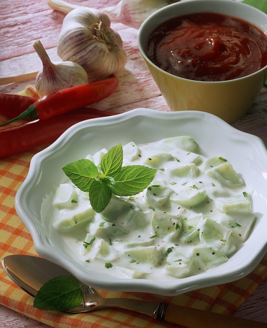Raita (cucumber salad with yoghurt); Barbecue sauce