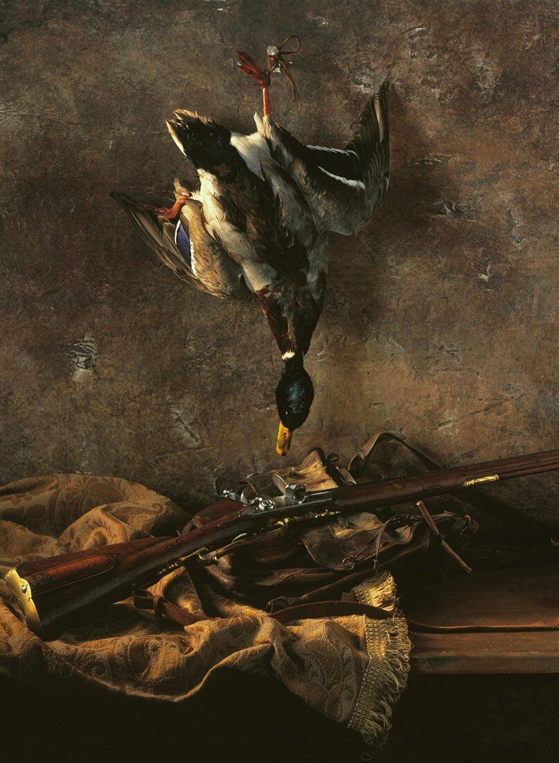 Freshly Killed Duck with Rifle