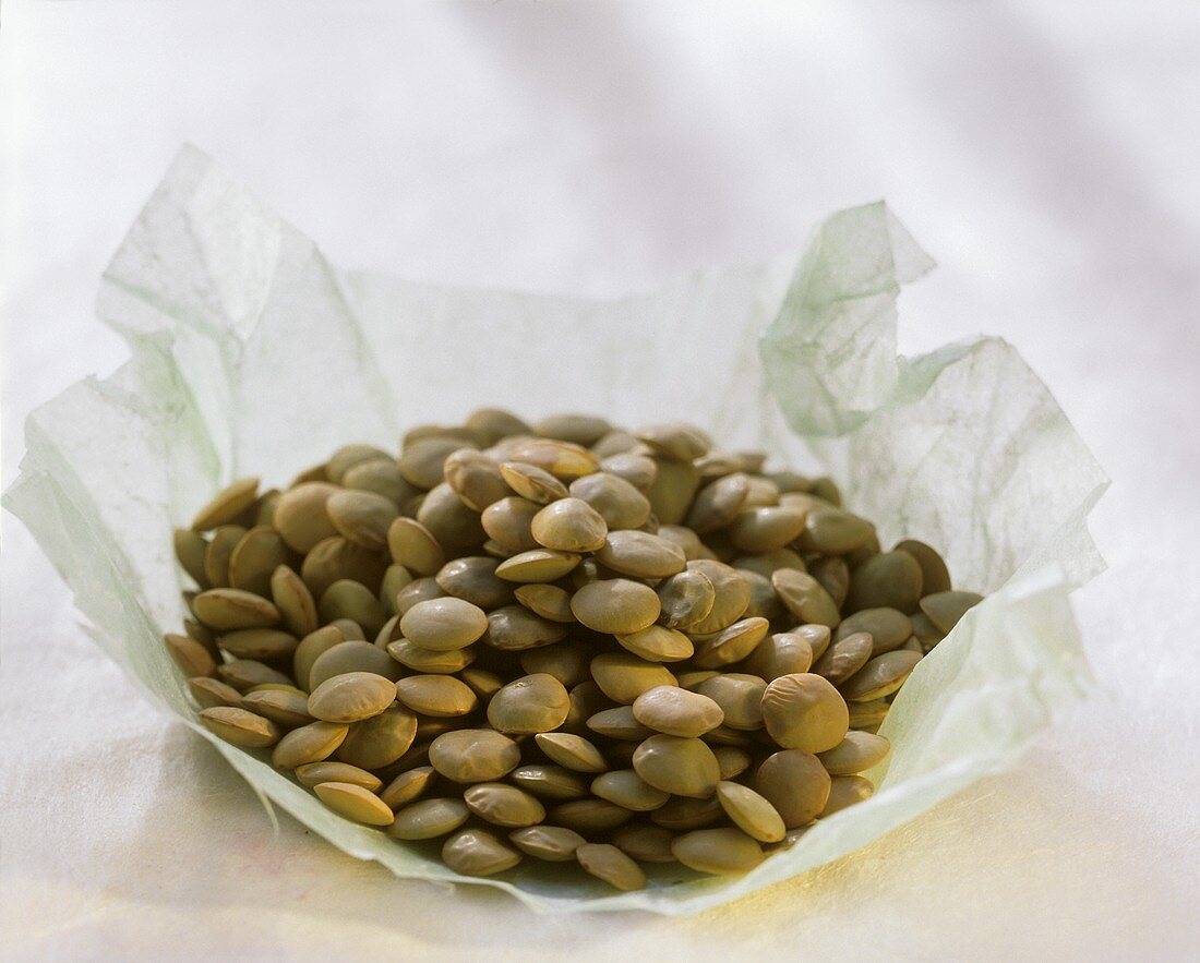 Brown lentils on wrapping paper