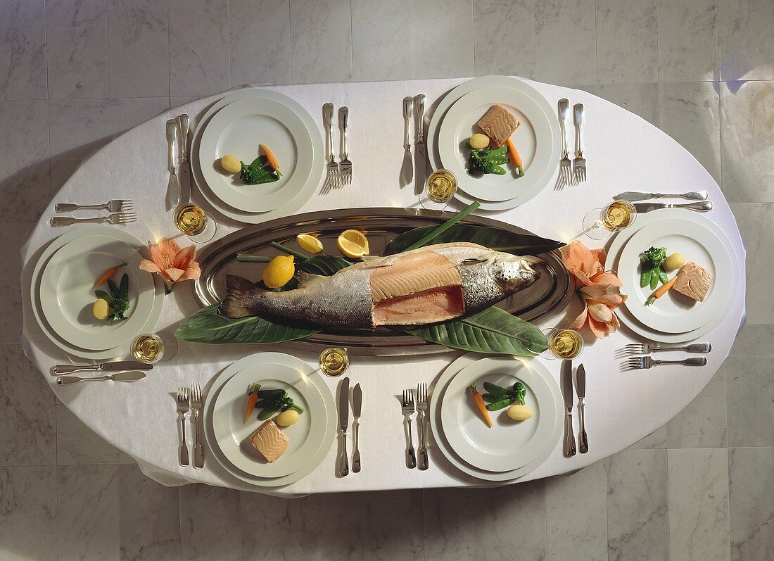 Table Setting from Overhead; Salmon