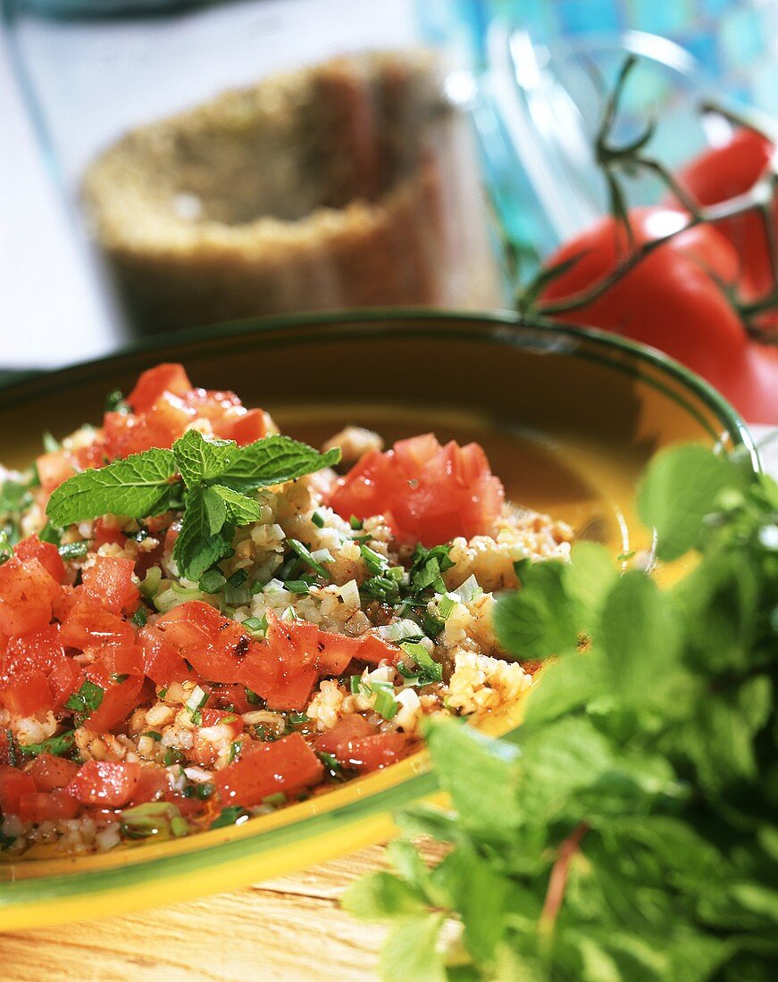 Arabian bulgur salad with tomatoes and fresh mint