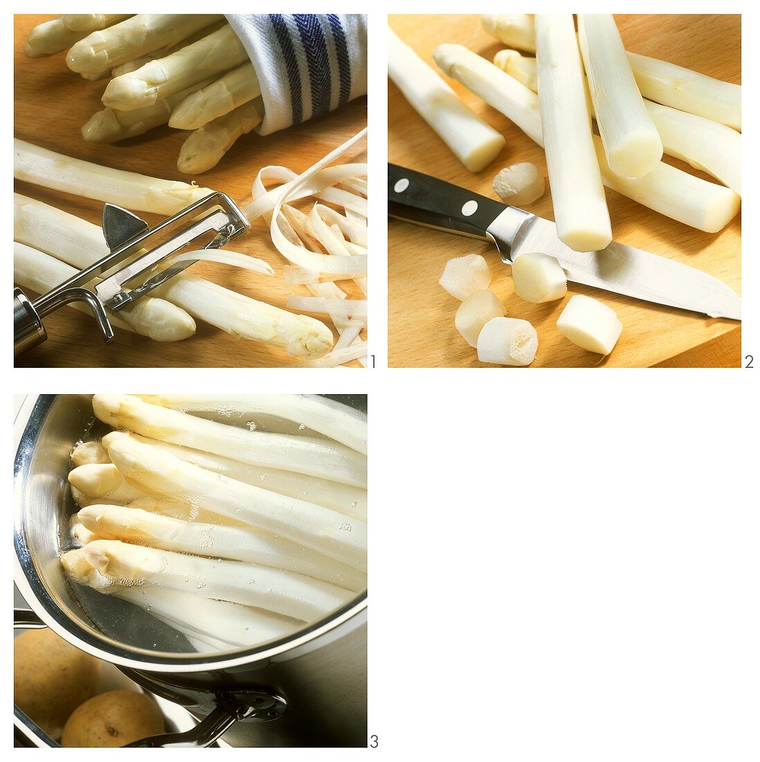 Peeling and boiling white asparagus