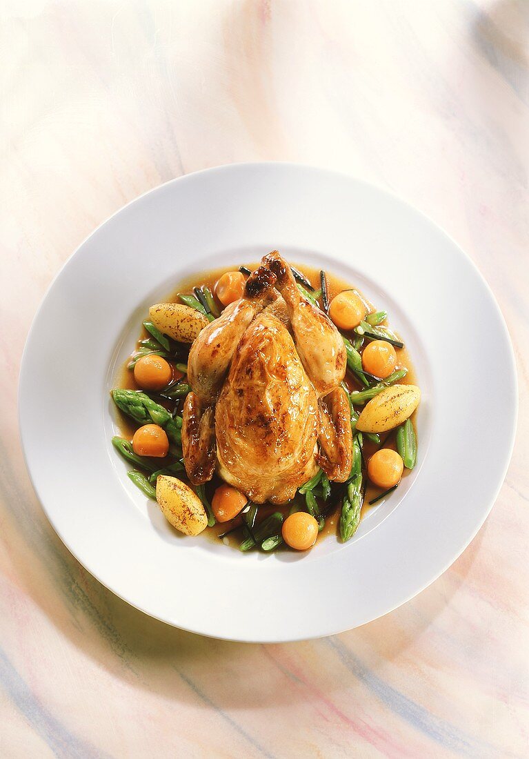 Poussin with truffles, Vierland vegetables & roast potatoes