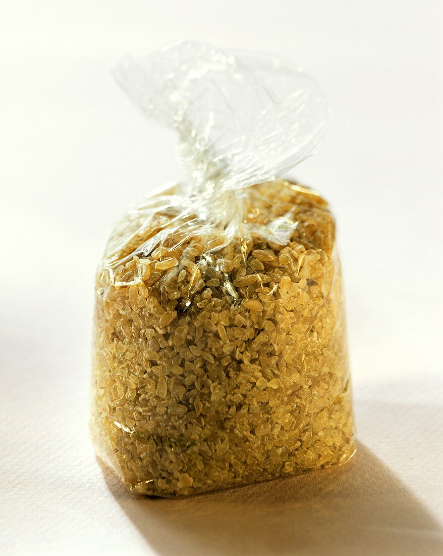 Bulgur wheat in a plastic bag