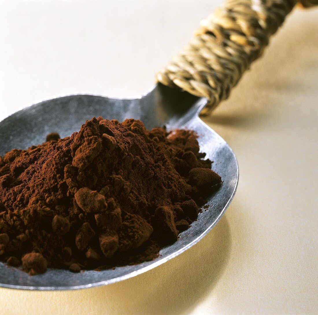 Cocoa powder on a spoon