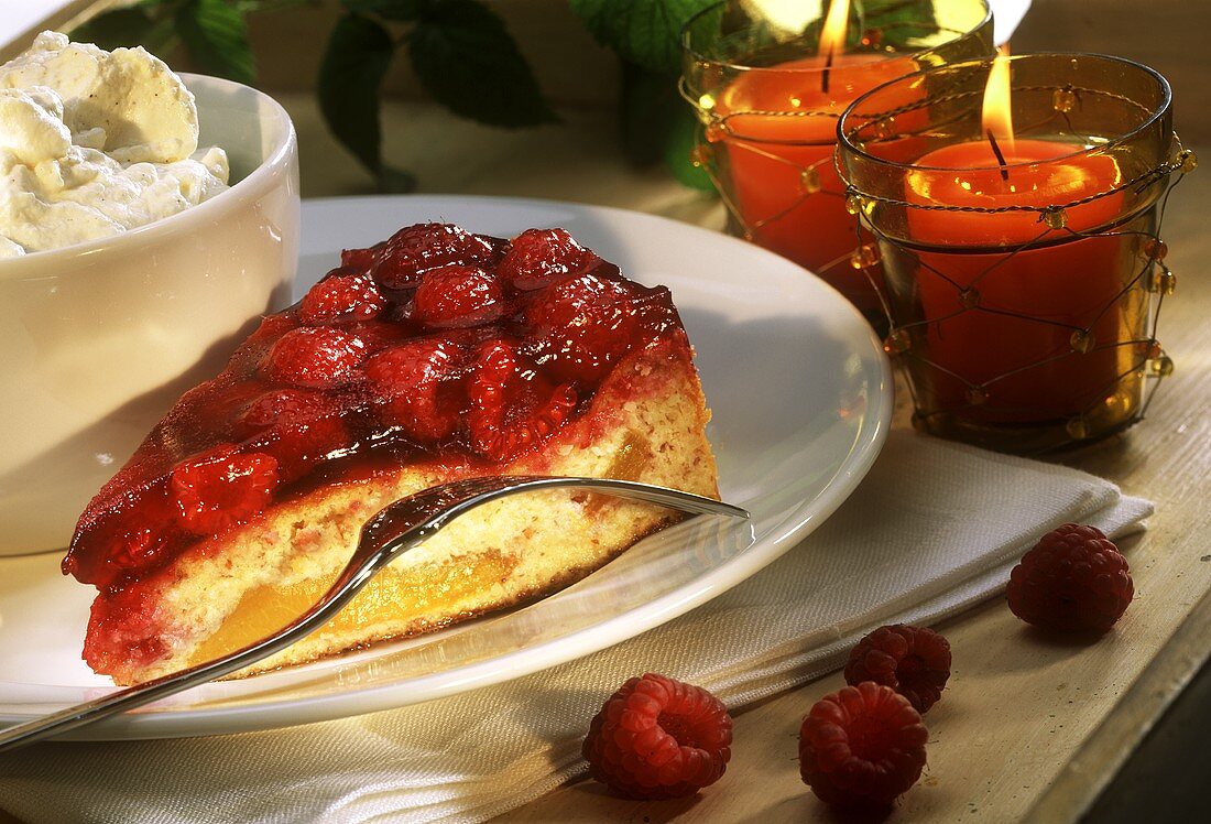 Ricotta cake with nectarines and raspberries