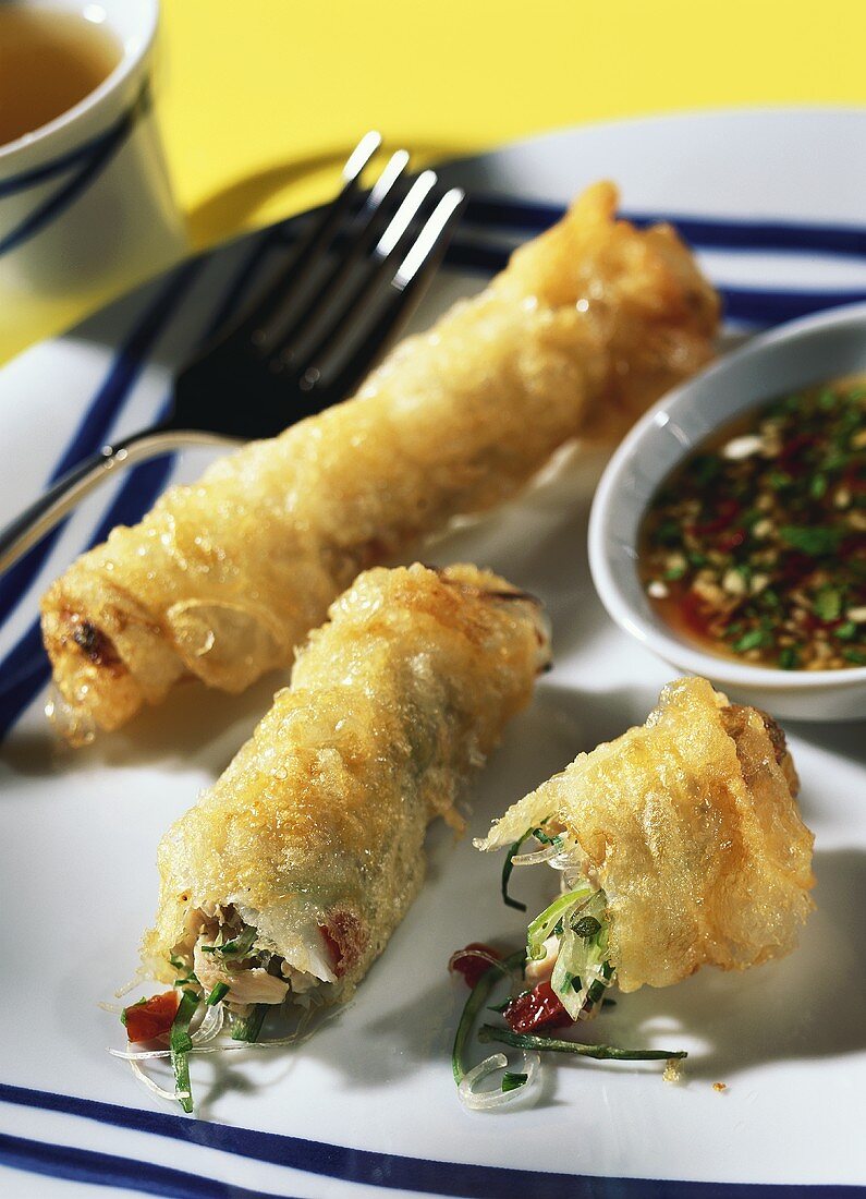Spring roll with turkey, with sweet and sour sauce