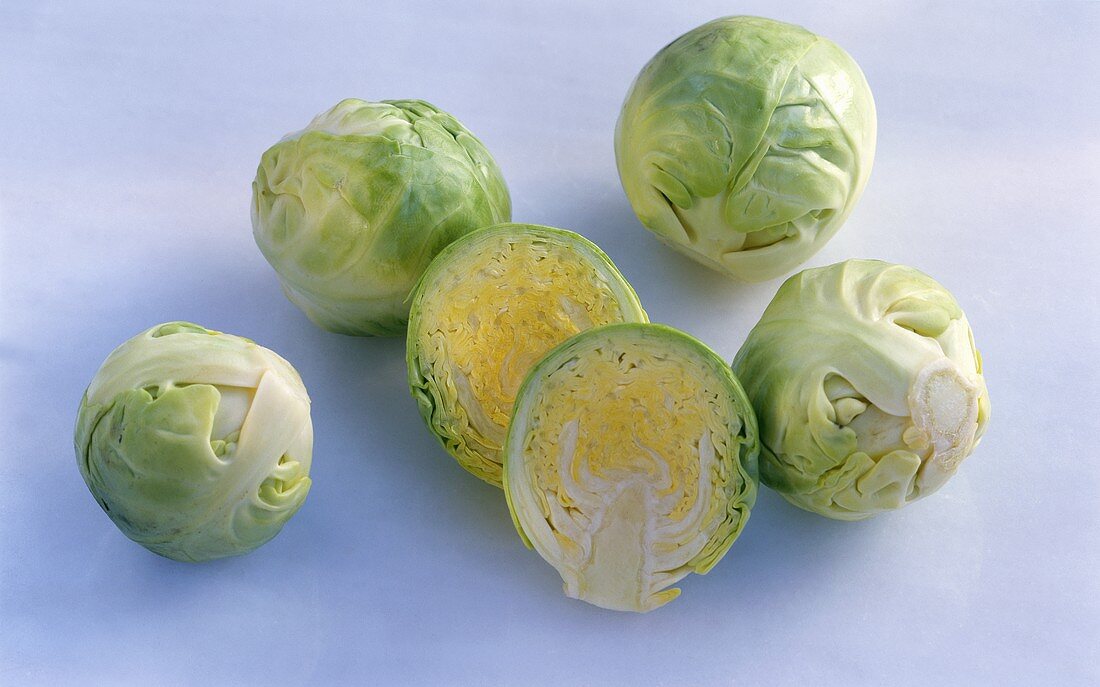 Brussels sprouts, one halved