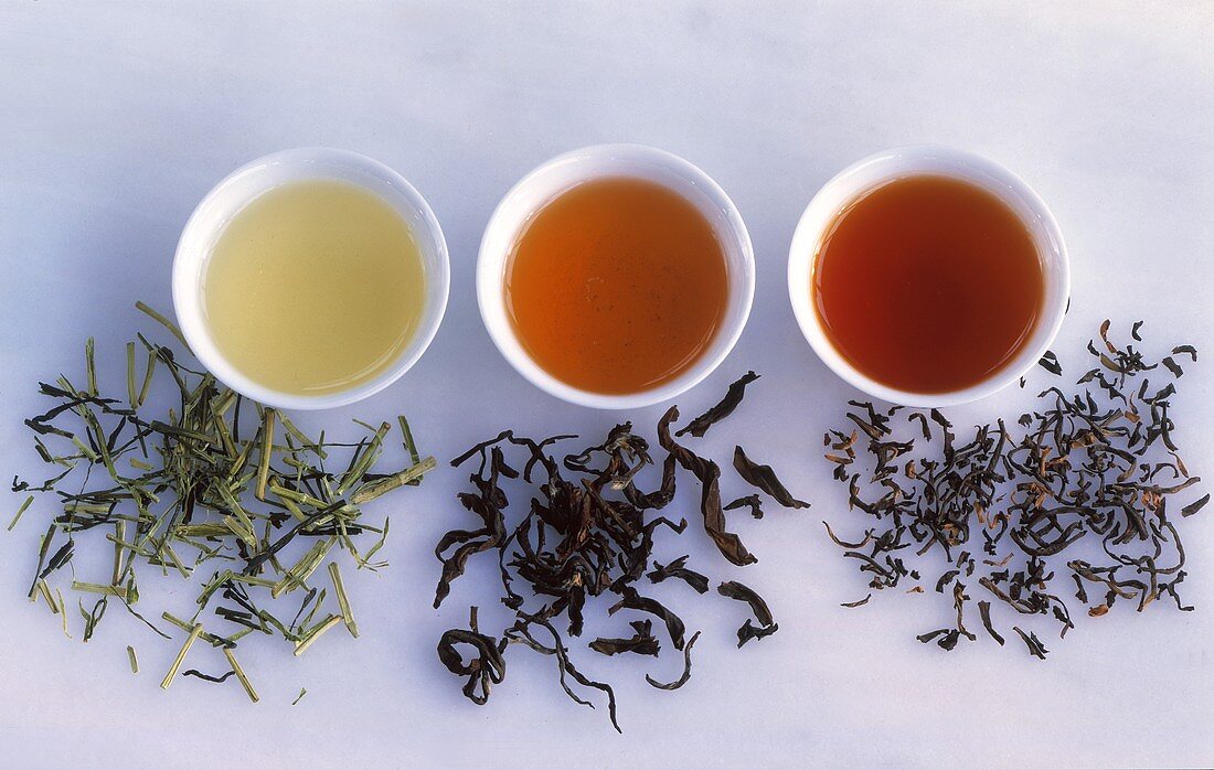 Kukicha tea (Japan), Oolong tea (China) and Assam tea (India)
