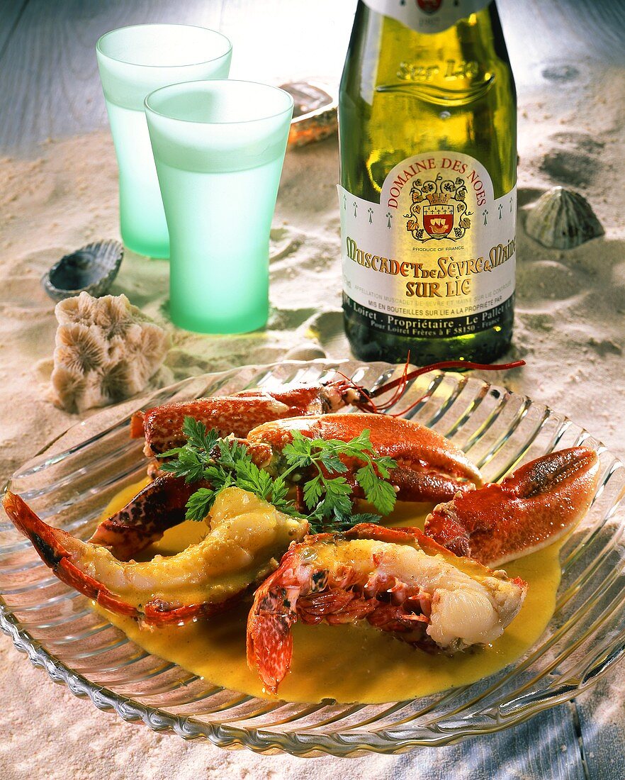 Breton style lobster in curry sauce; white Muscadet wine