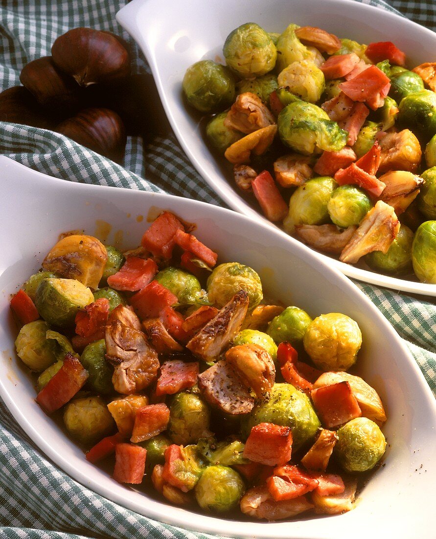 Brussels sprouts with bacon and sweet chestnuts