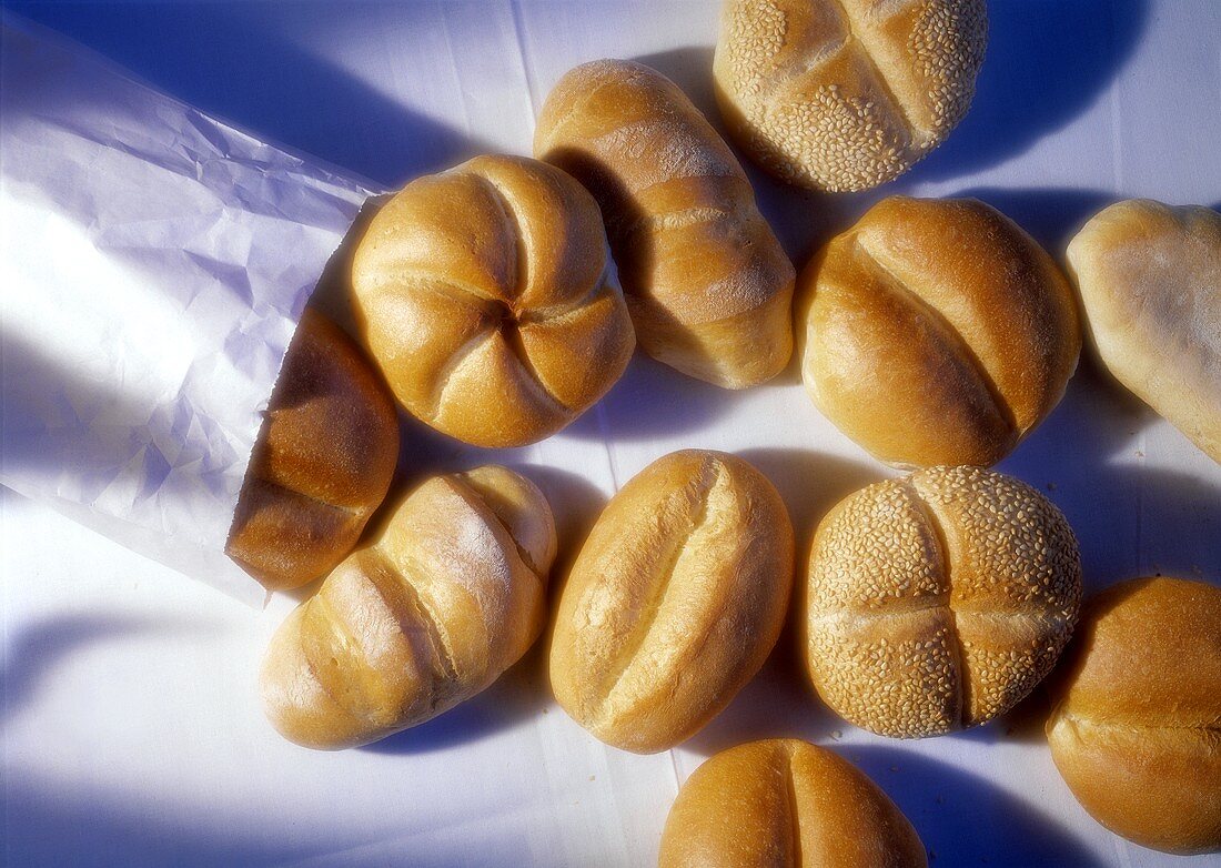 Various bread rolls from a paper bag