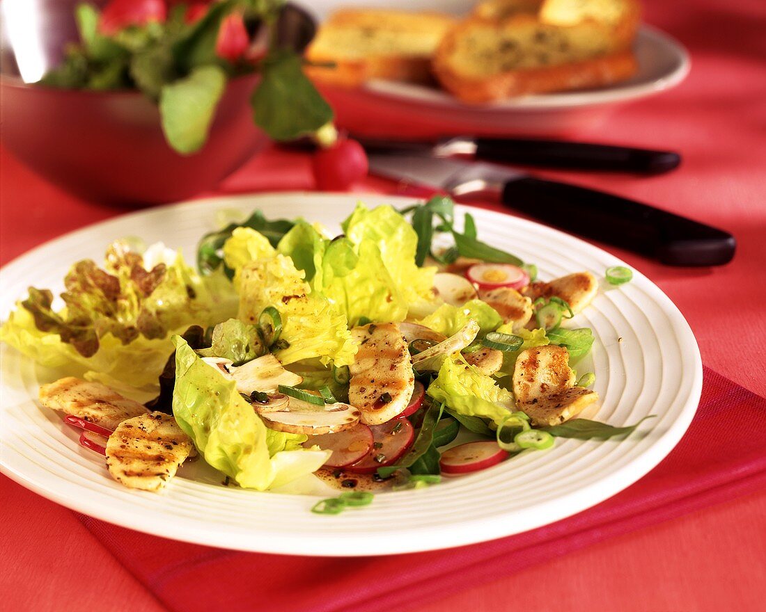 Chicken breast carpaccio on summer salads