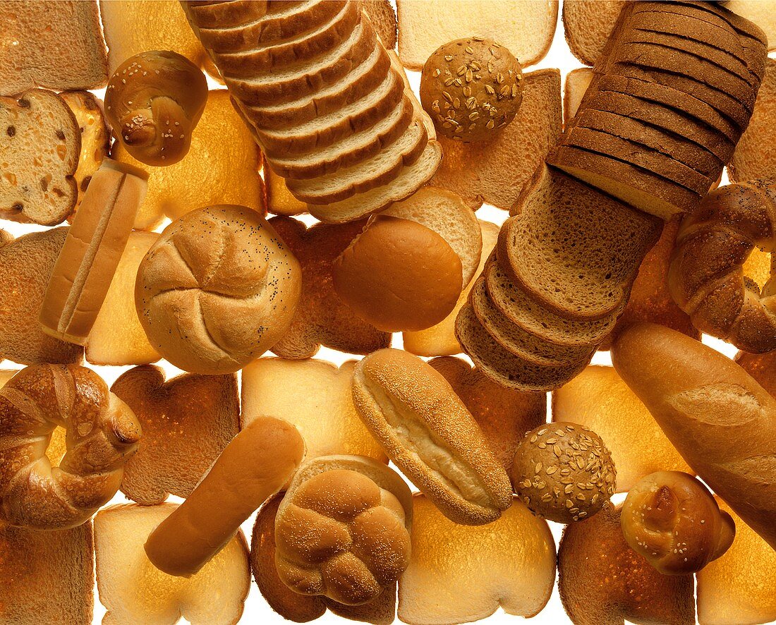 Many breads, rolls and sweet pastries