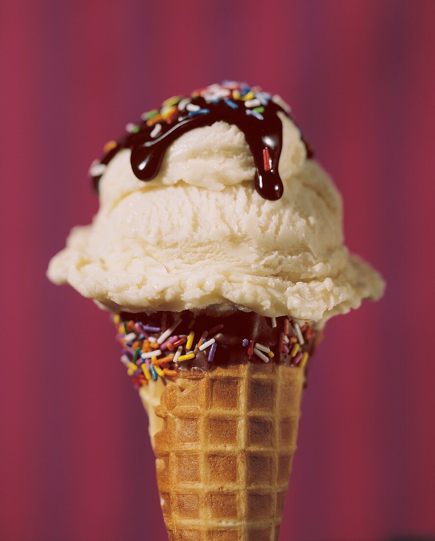 Ice Cream Cone; Chocolate Sauce