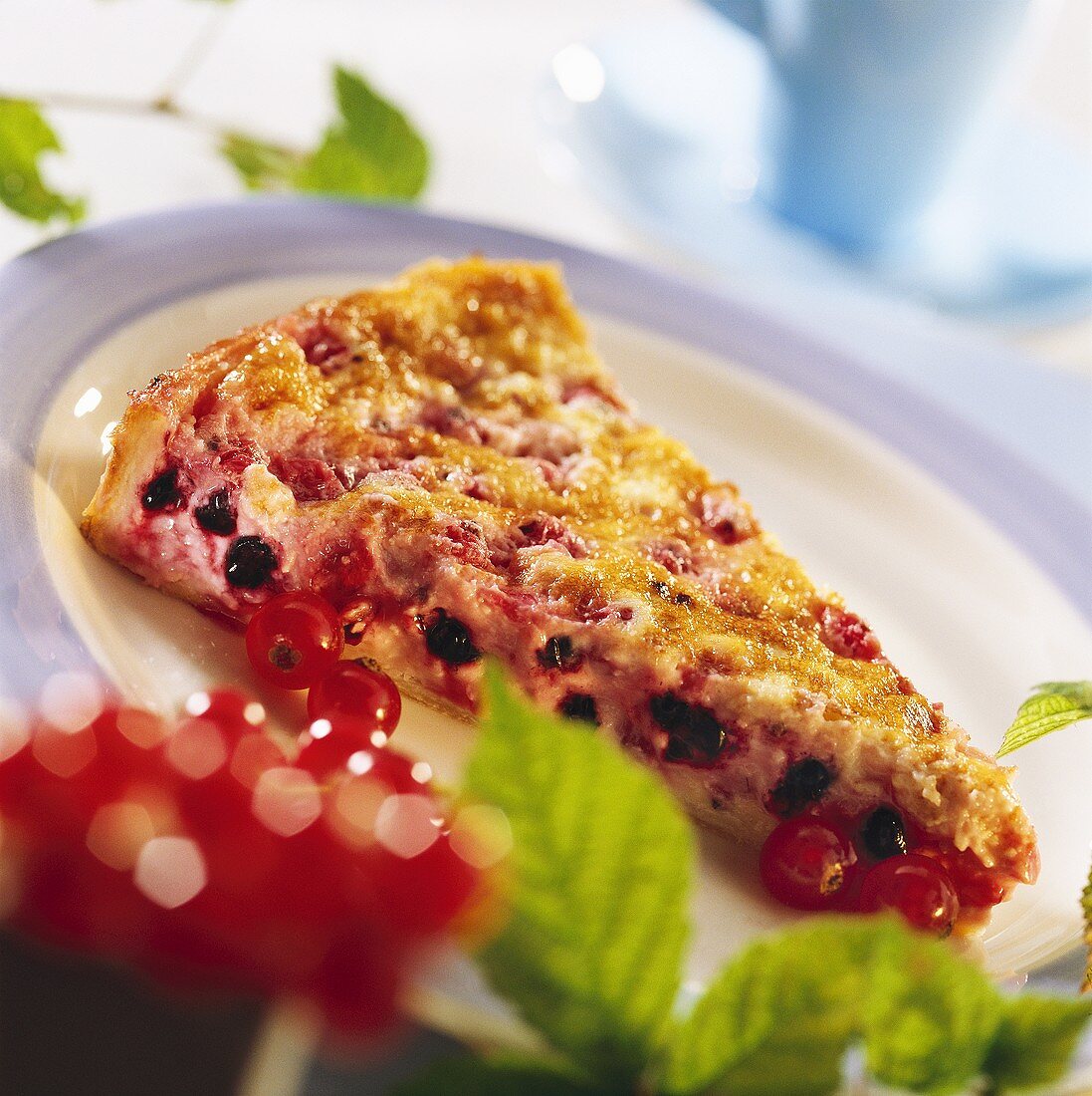 A piece of redcurrant tart with glaze on plate