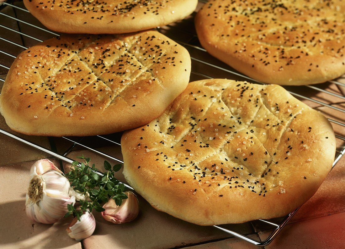 Turkish flat bread with black cumin and salt