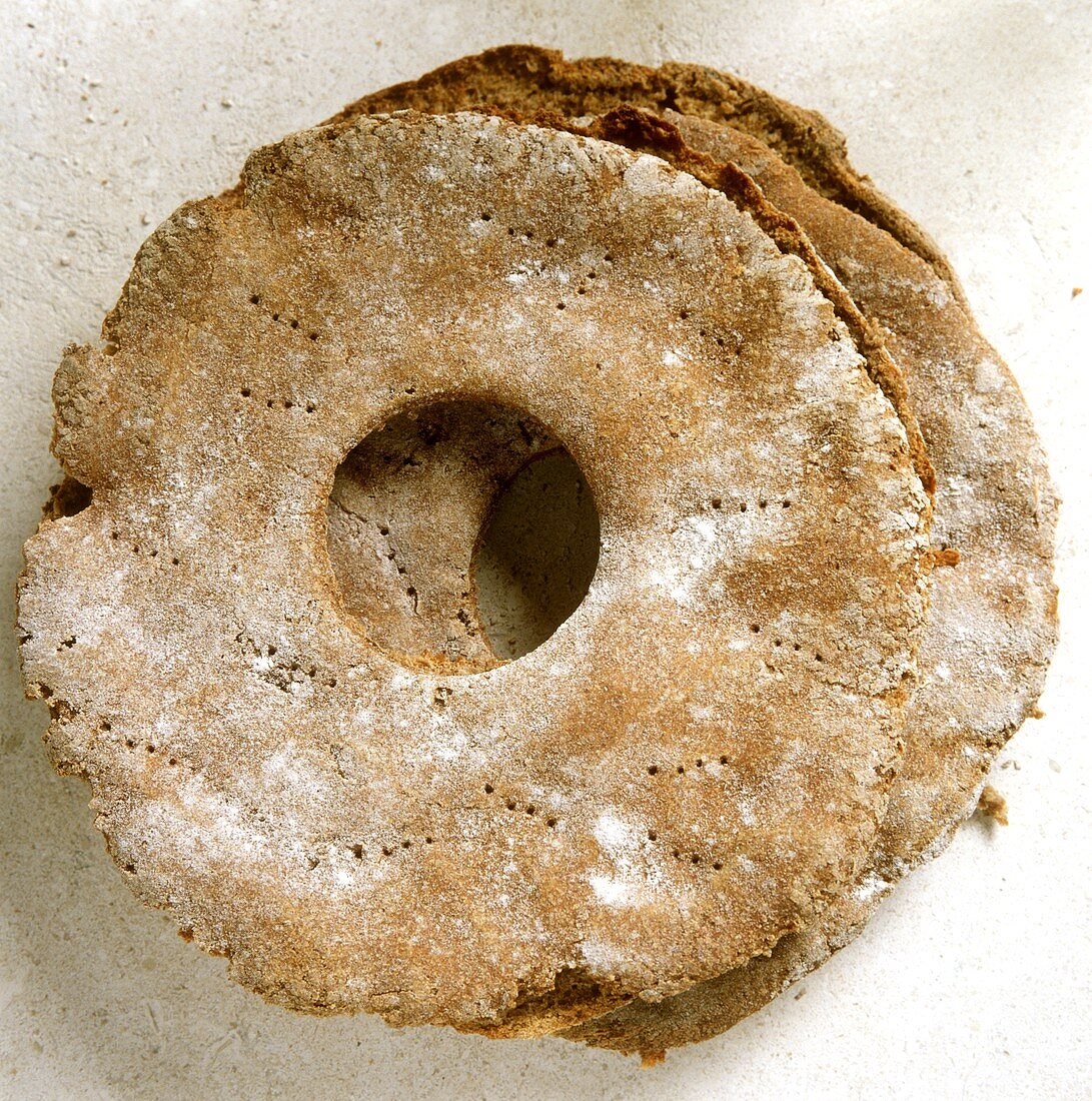 Finnish bread ring, dusted with flour