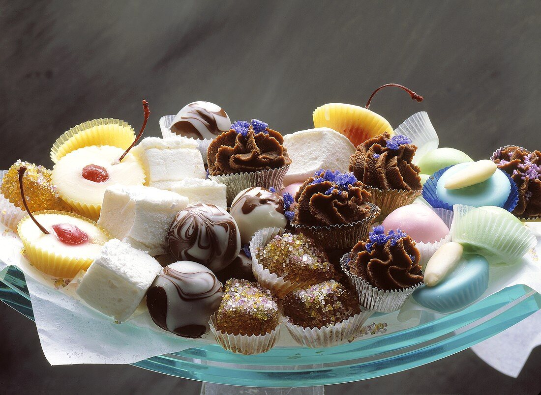 Various petit fours on a plate