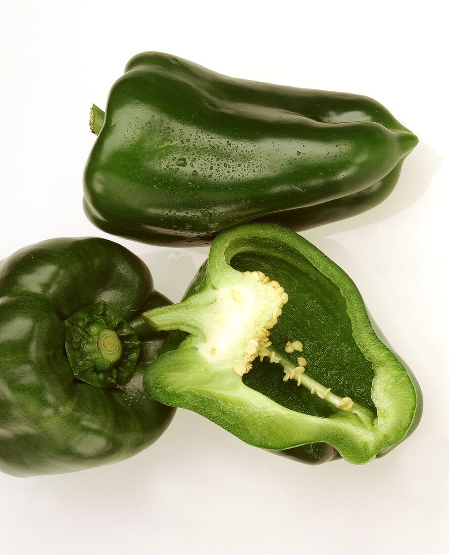 Green peppers, one halved