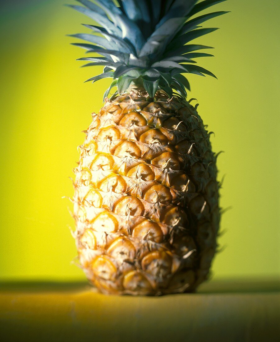 Eine Ananas vor hellgrünem Hintergrund