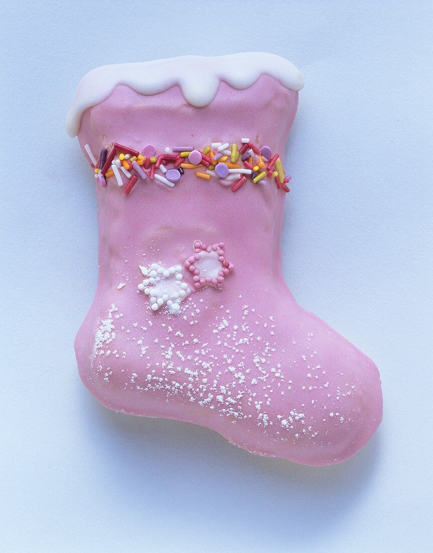 Pink boot biscuits, decorated with icing