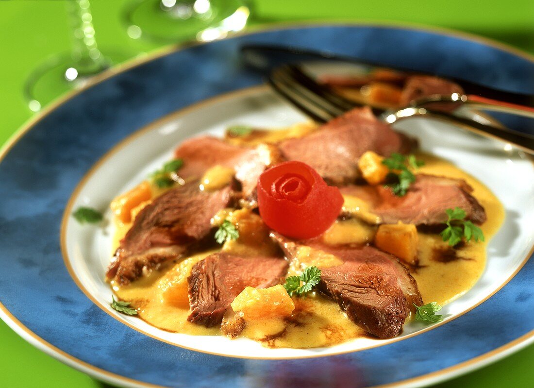 Duck breast with sweet and sour pumpkin sauce