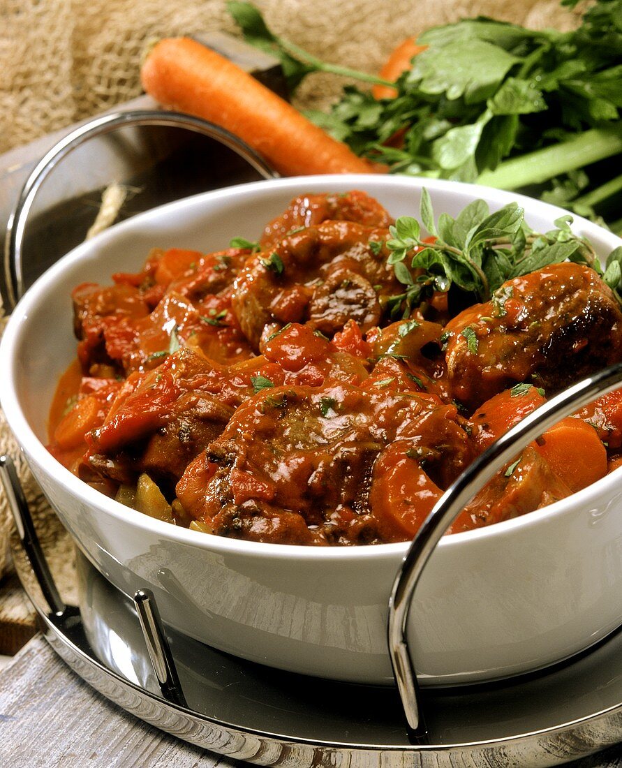 Hearty stew with meat and winter vegetables