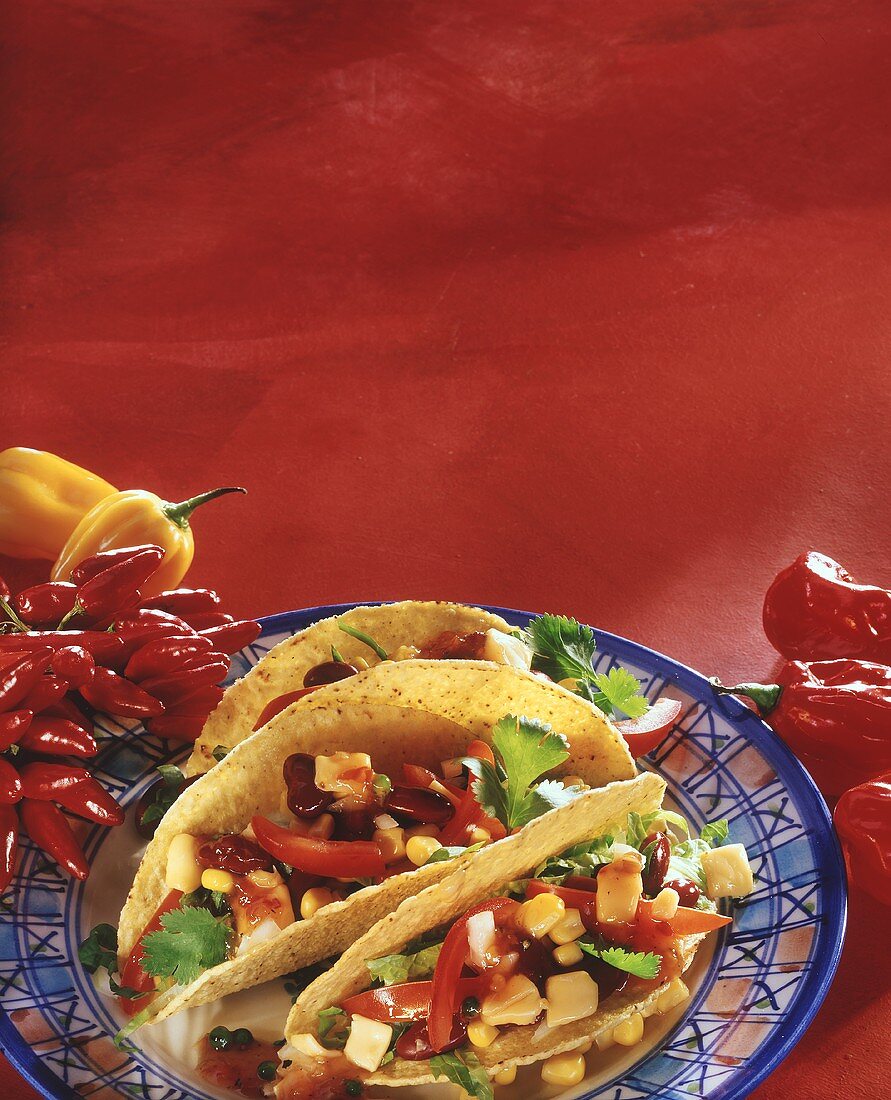 Tacos mit Gemüse und Mais auf Teller